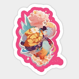 Woman head throw floral background Sticker